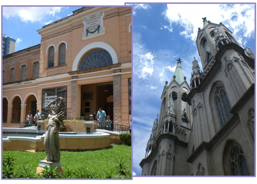 O Memorial do Imigrante, no Brás, e a Catedral da Sé.